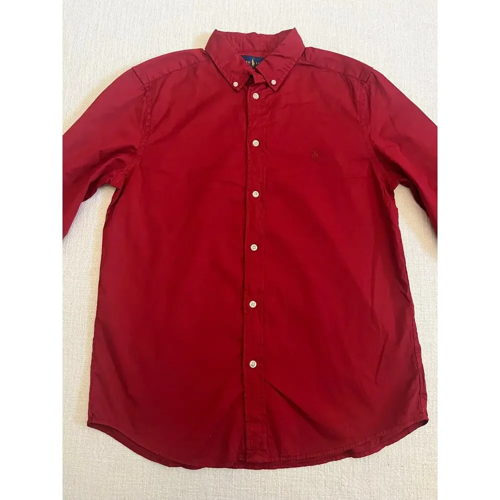 Polo Ralph Lauren Button Down Shirt Red Youth Boys XL 18-20 Fits Men S Small LS